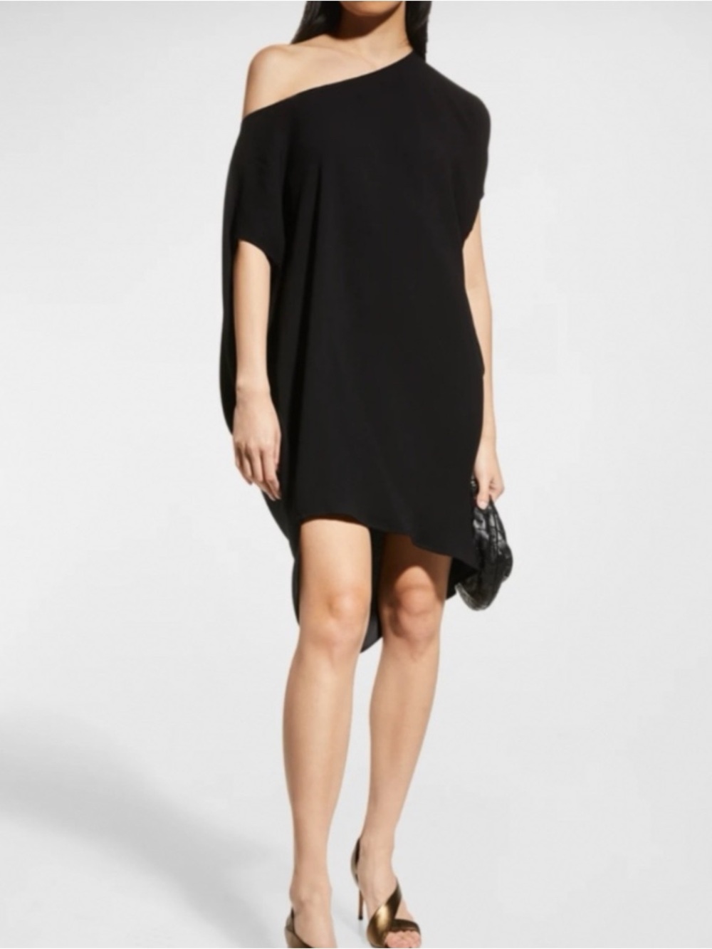 Trina Turk Womens black Radient asymmetrical hem off the shoulder dress S NWT